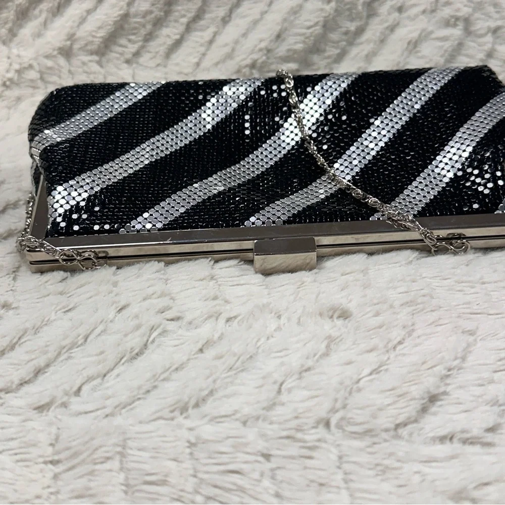 Kate Landry Vintage style Black & Silver Striped  chainmail purse, Chain Strap